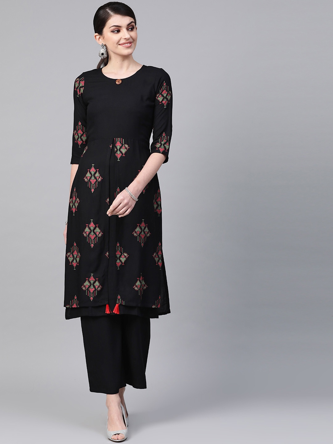 

ZIYAA Women Black Printed Straight Kurta