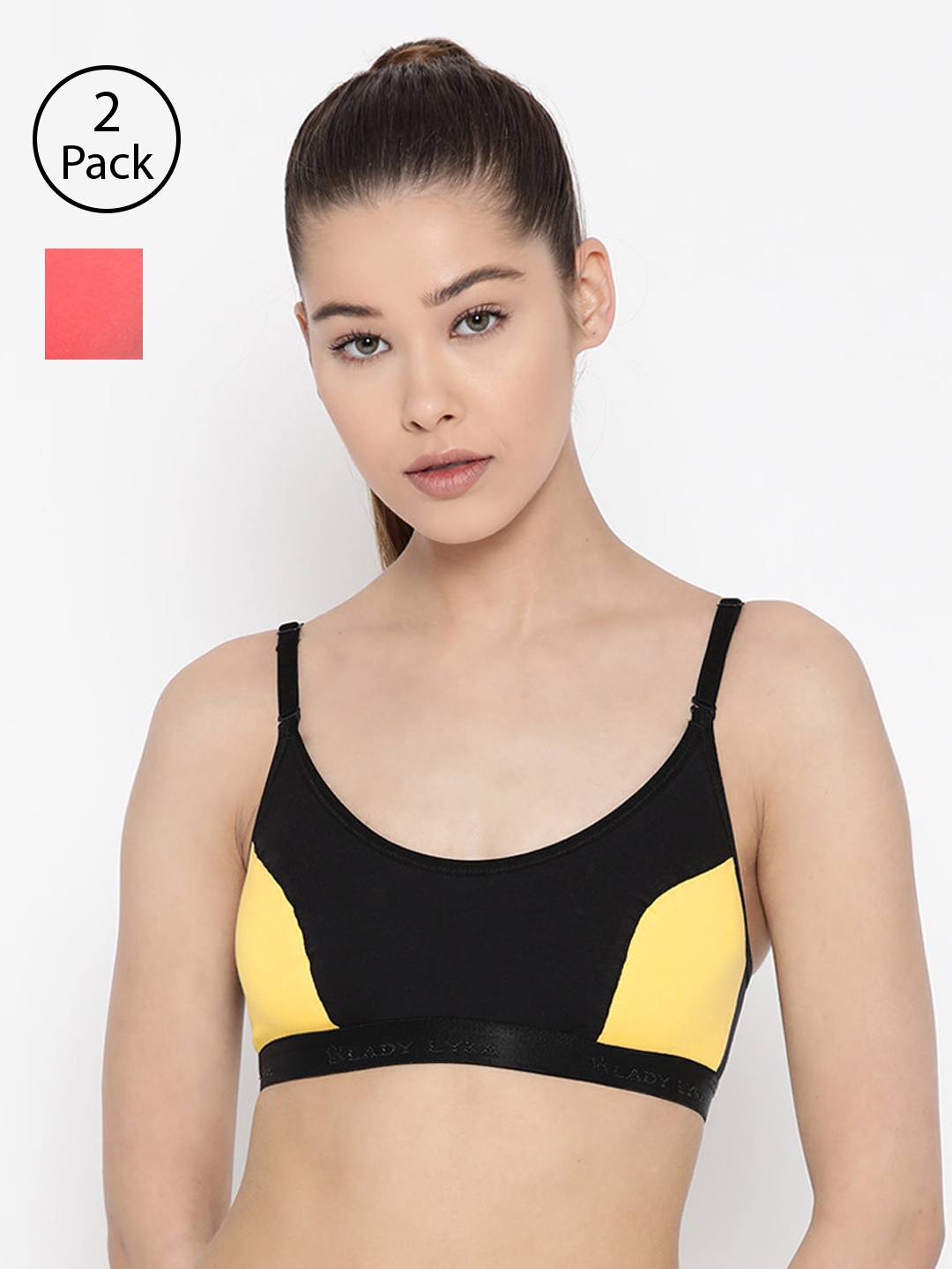 

Lady Lyka Pack Of 2 Colourblocked Non-Wired Non Padded Sports Bras VELOCITY, Peach