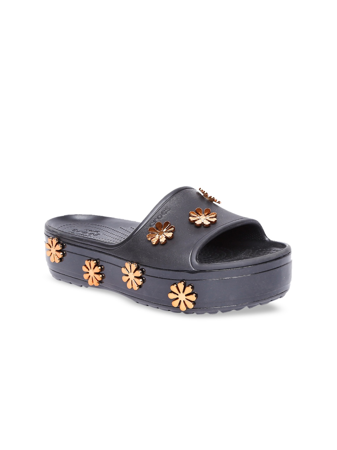

Crocs Crocband Women Black Gold-Coloured Embellished Croband-Pf Flatform Heels