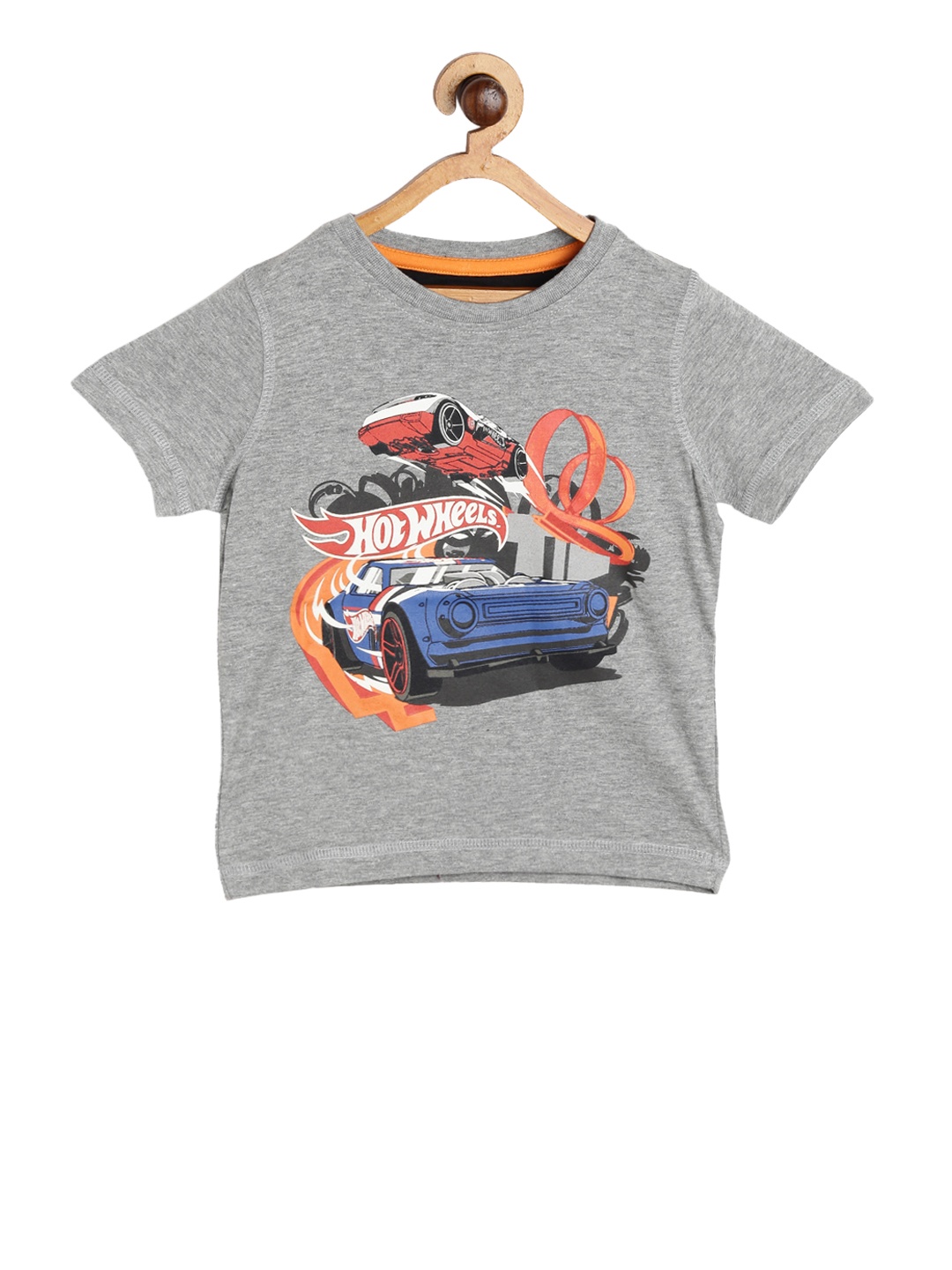 

toothless Boys Grey Melange Hot Wheels Printed Round Neck Pure Cotton T-shirt