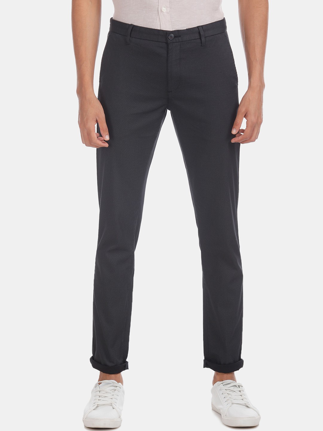 

Arrow Sport Men Black Skinny Fit Checked Regular Trousers
