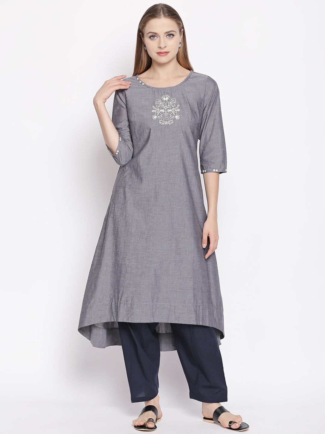

RANGMANCH BY PANTALOONS Women Grey Solid A-Line Kurta