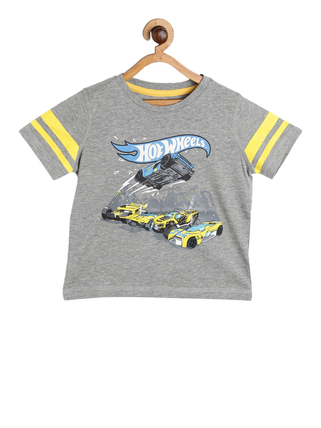 

toothless Boys Grey Melange Hot Wheels Printed Round Neck Pure Cotton T-shirt