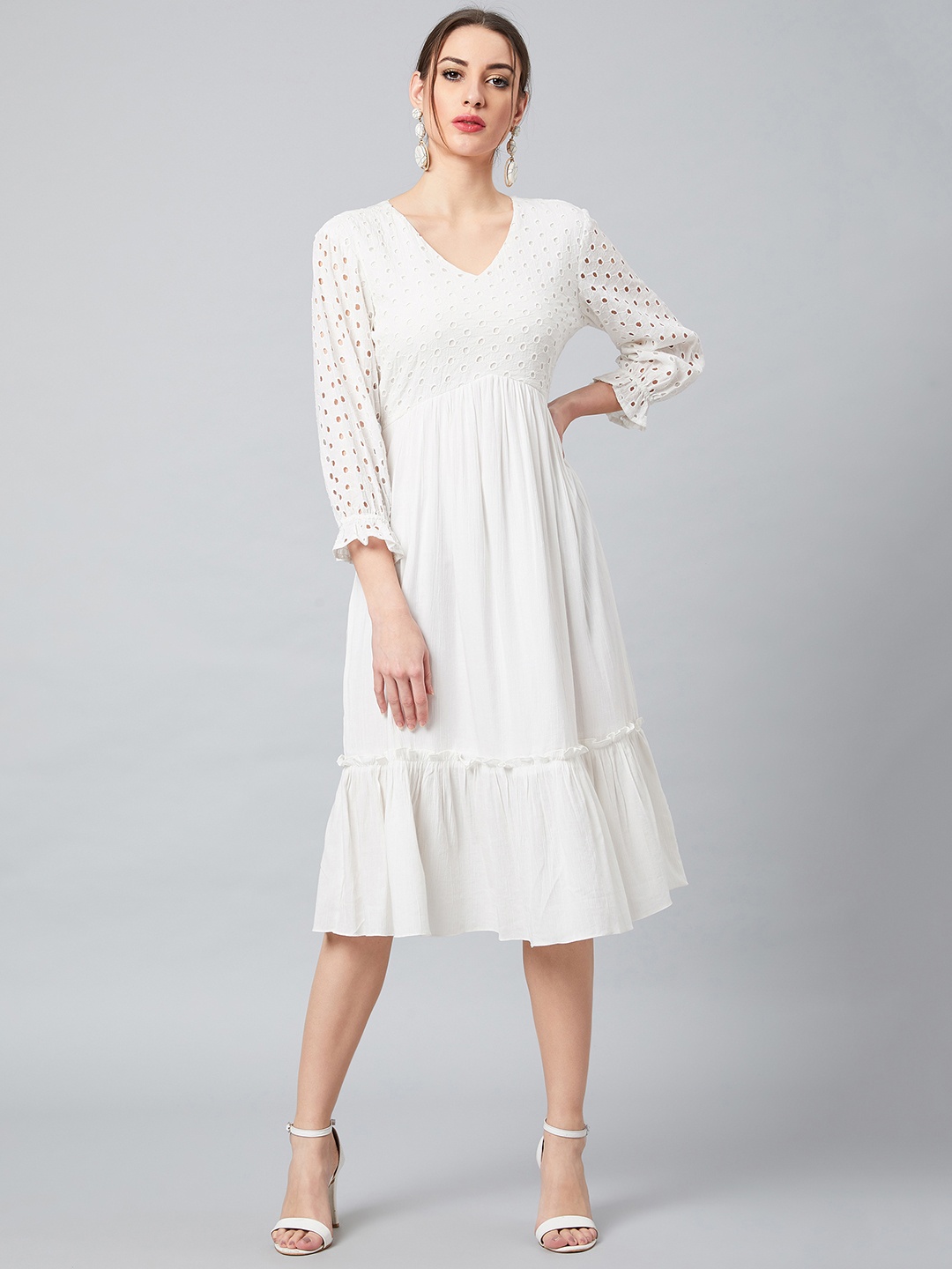 

Athena Women White Self Design Empire Dress
