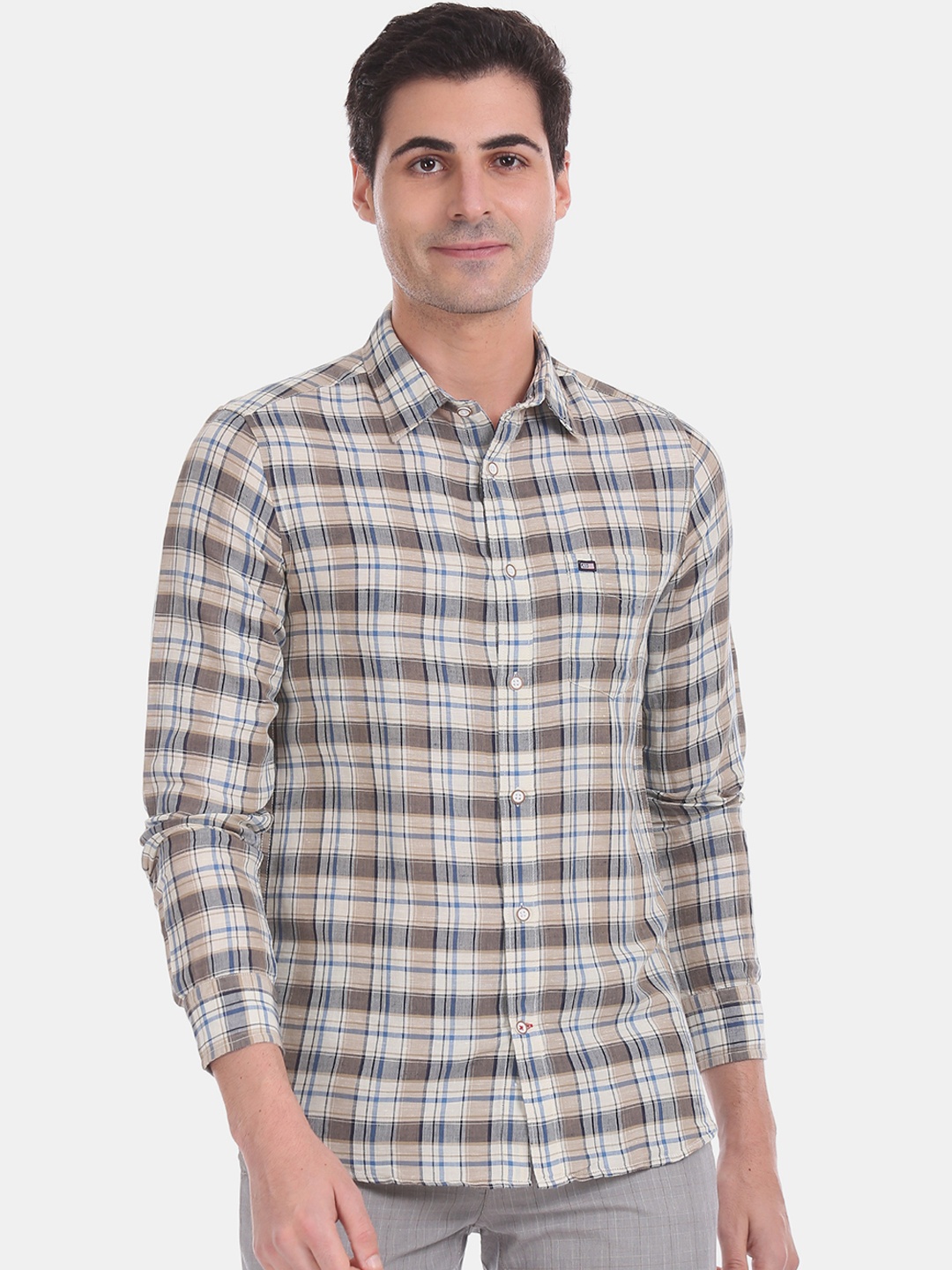 

Arrow Sport Men Beige & Blue Slim Fit Checked Casual Shirt