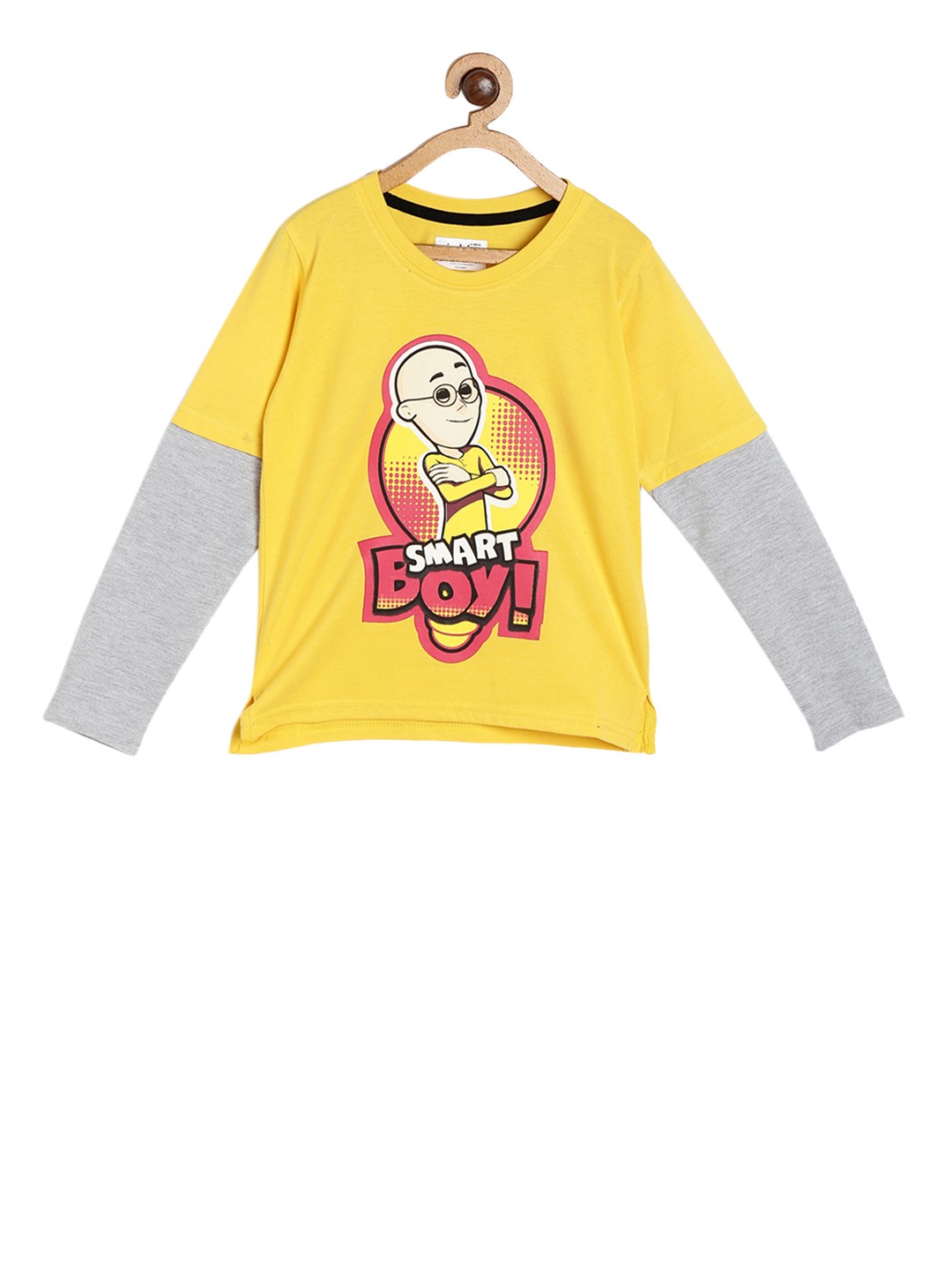 

toothless Boys Yellow Motu Patlu Printed Round Neck Pure Cotton T-shirt
