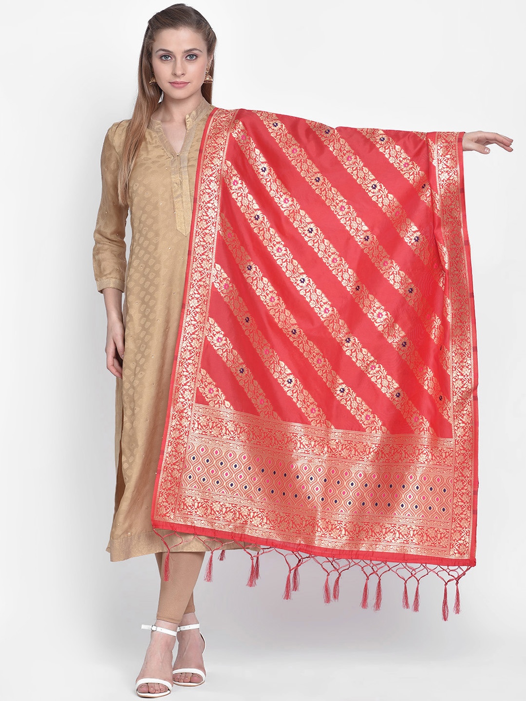 

Dupatta Bazaar Red & Gold-Coloured Woven Design Banarasi Silk Dupatta