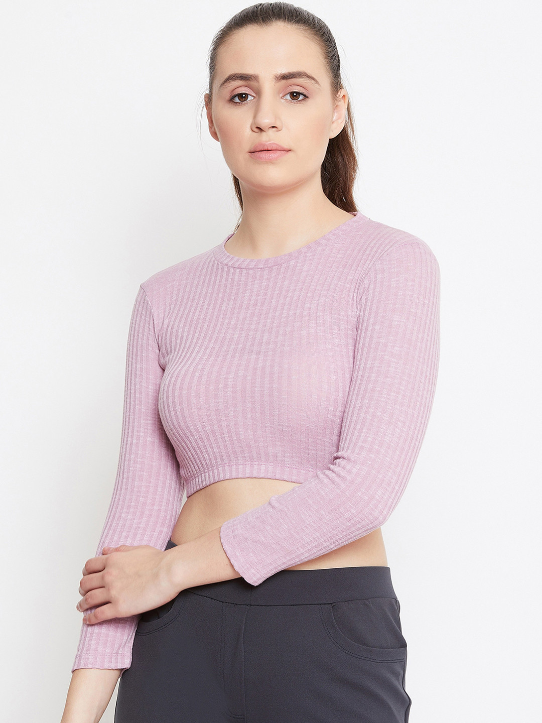 

PERFKT-U Women Pink Solid Fitted Crop Top