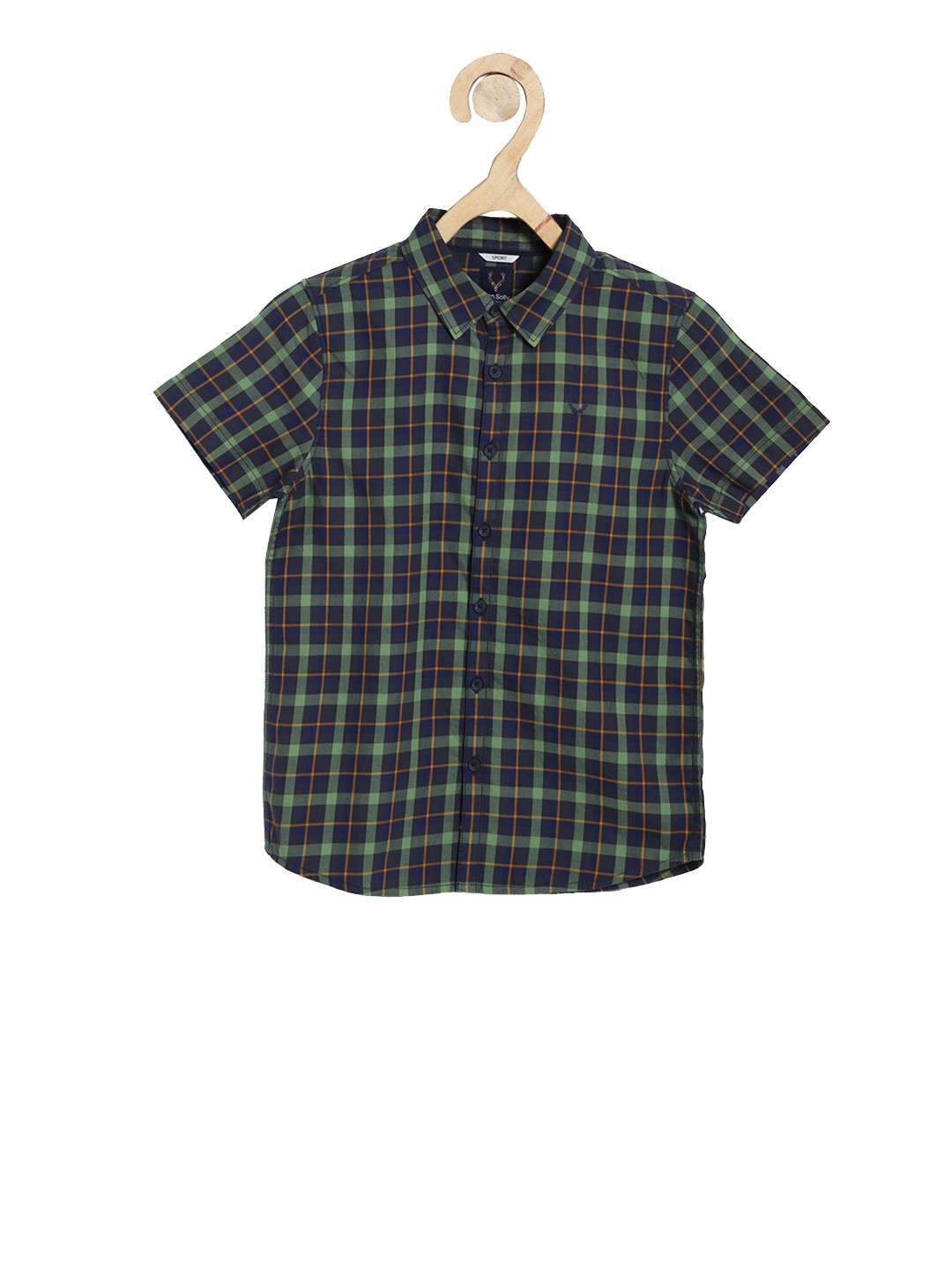 Allen Solly Junior Boys Navy Blue & Green Regular Fit Checked Casual Shirt