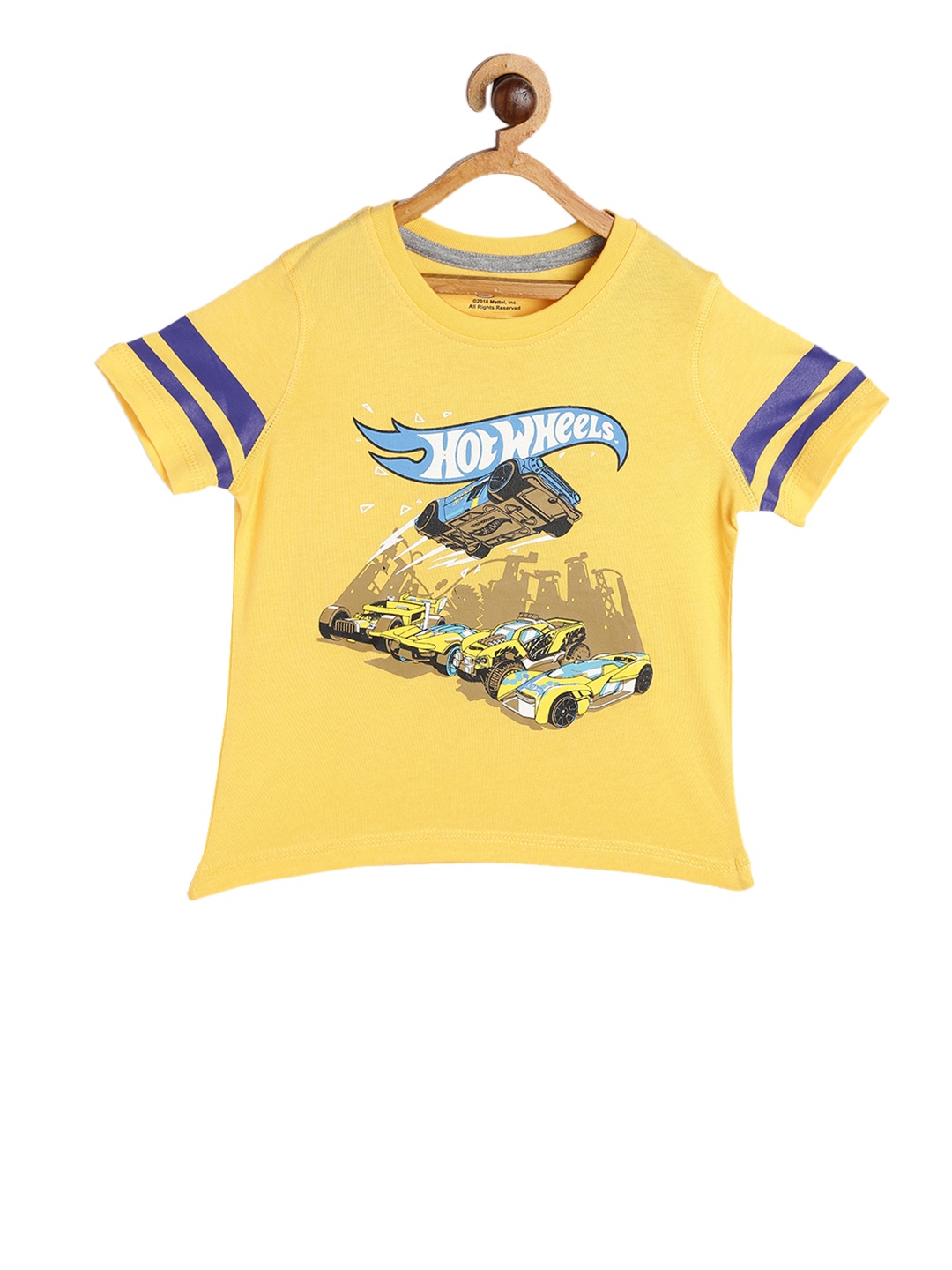 

toothless Boys Yellow Hot Wheels Printed Round Neck Pure Cotton T-shirt