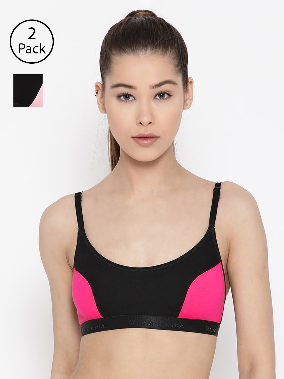 

Lady Lyka Pack Of 2 Colourblocked Non-Wired Non Padded Sports Bras VELOCITY, Fuchsia