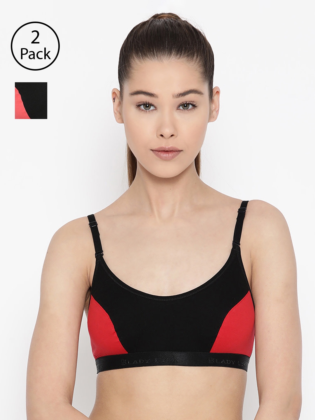 

Lady Lyka Pack Of 2 Colourblocked Non-Wired Non Padded Sports Bras VELOCITY, Peach