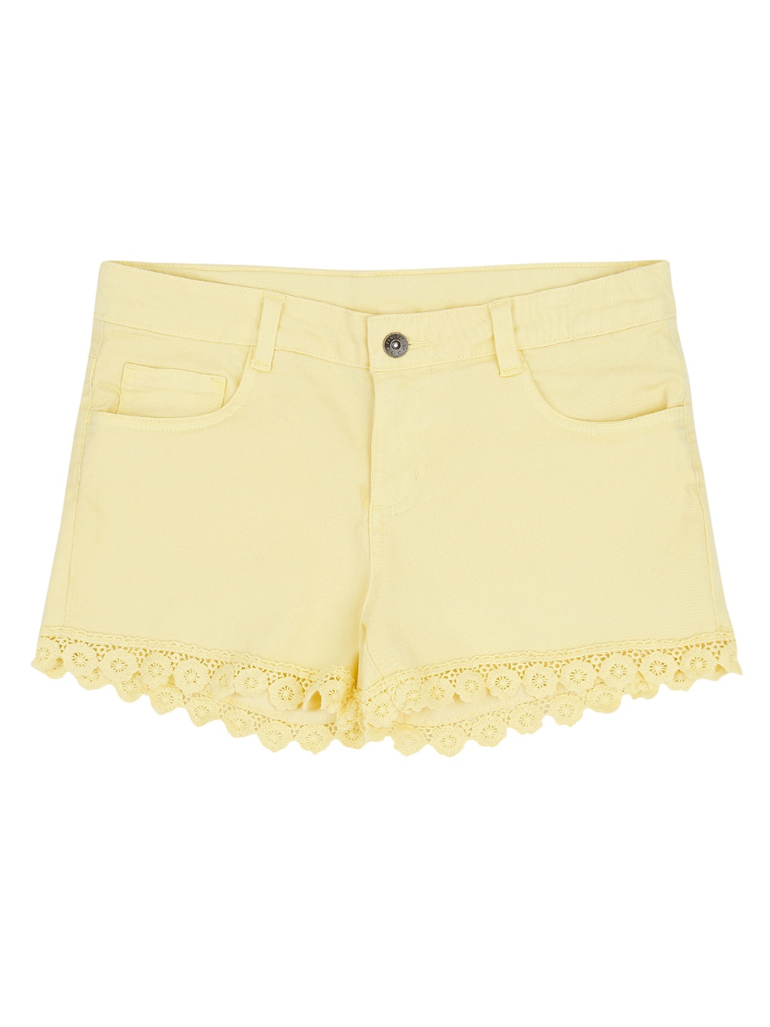 

Pantaloons Junior Girls Yellow Solid Regular Fit Denim Shorts