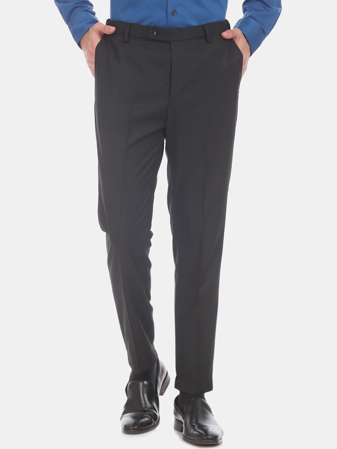 

Arrow Men Black Tapered Fit Self Design Formal Trousers
