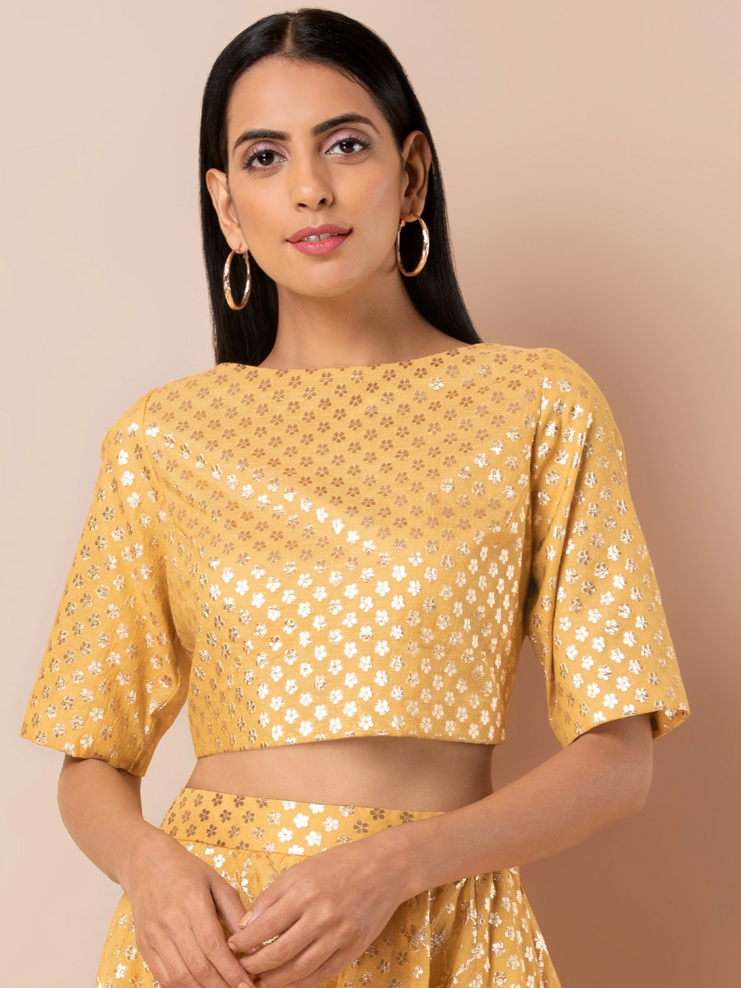

INDYA Women Yellow Printed Crop Top