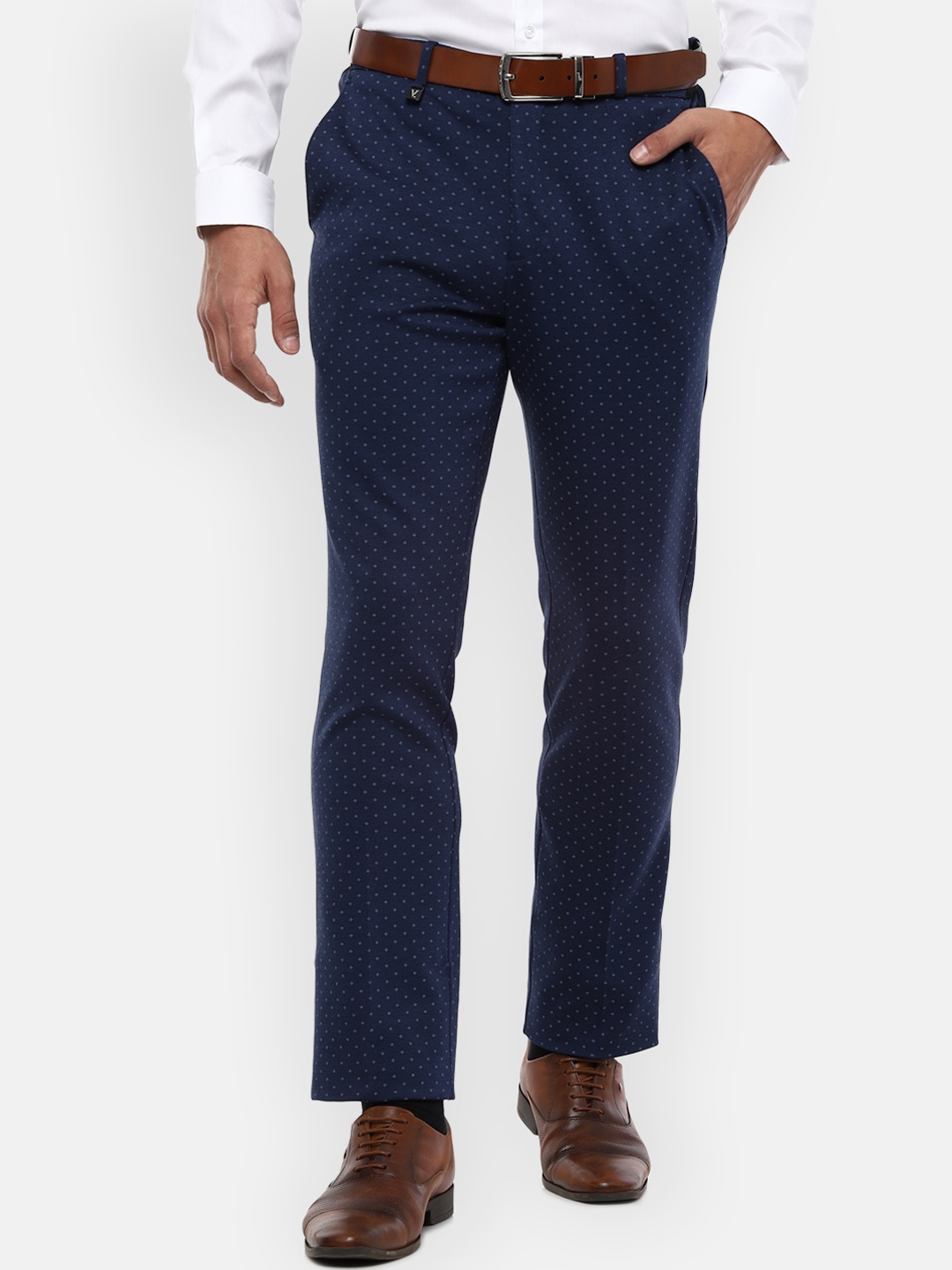 

V Dot Men Navy Blue Slim Fit Printed Regular Trousers