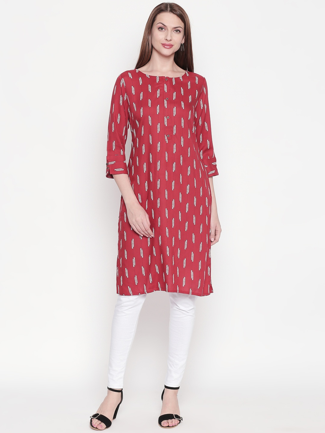 

RANGMANCH BY PANTALOONS Women Red & White Printed Straight Kurta