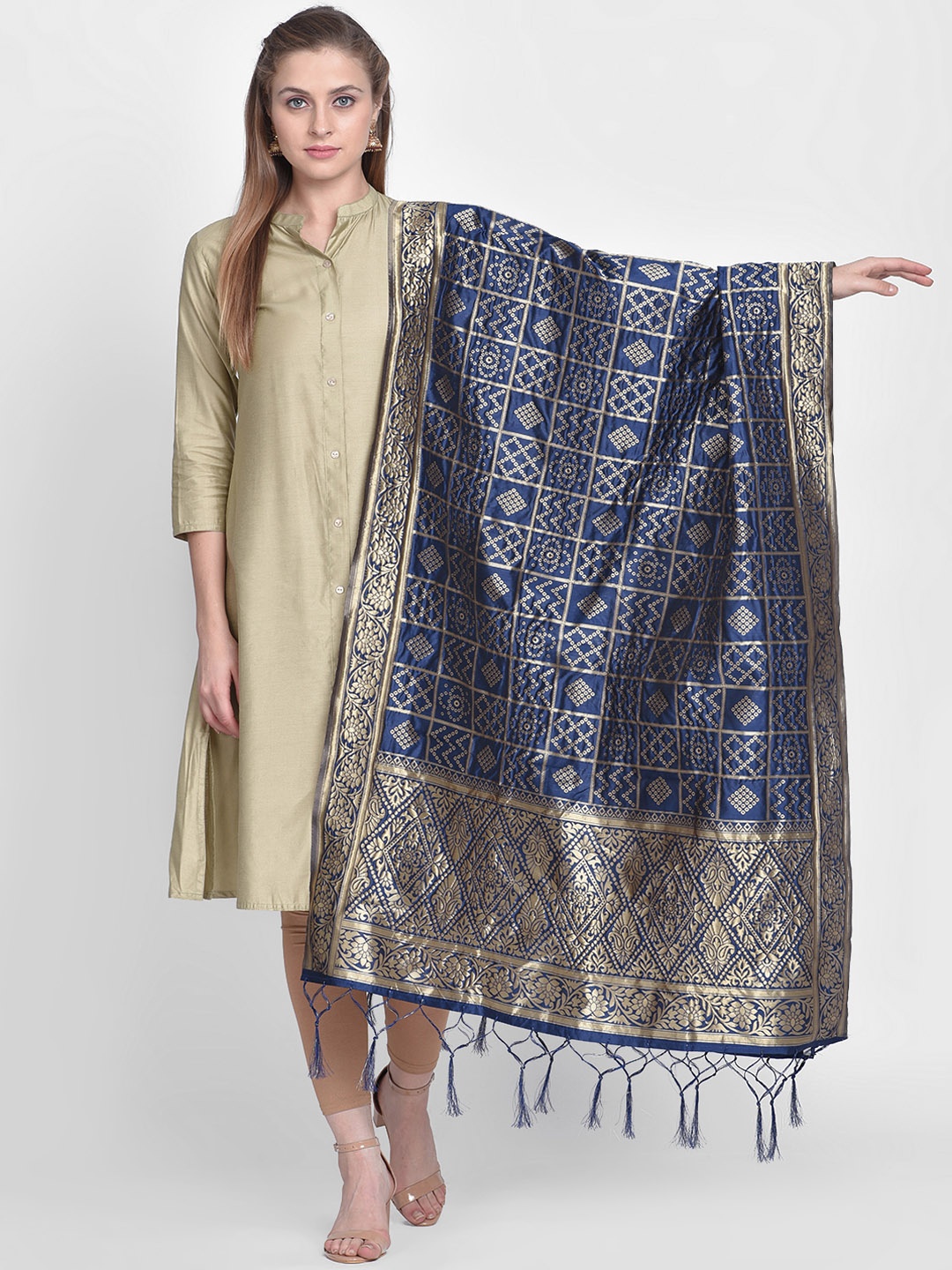 

Dupatta Bazaar Navy Blue & Gold-Coloured Woven Design Dupatta