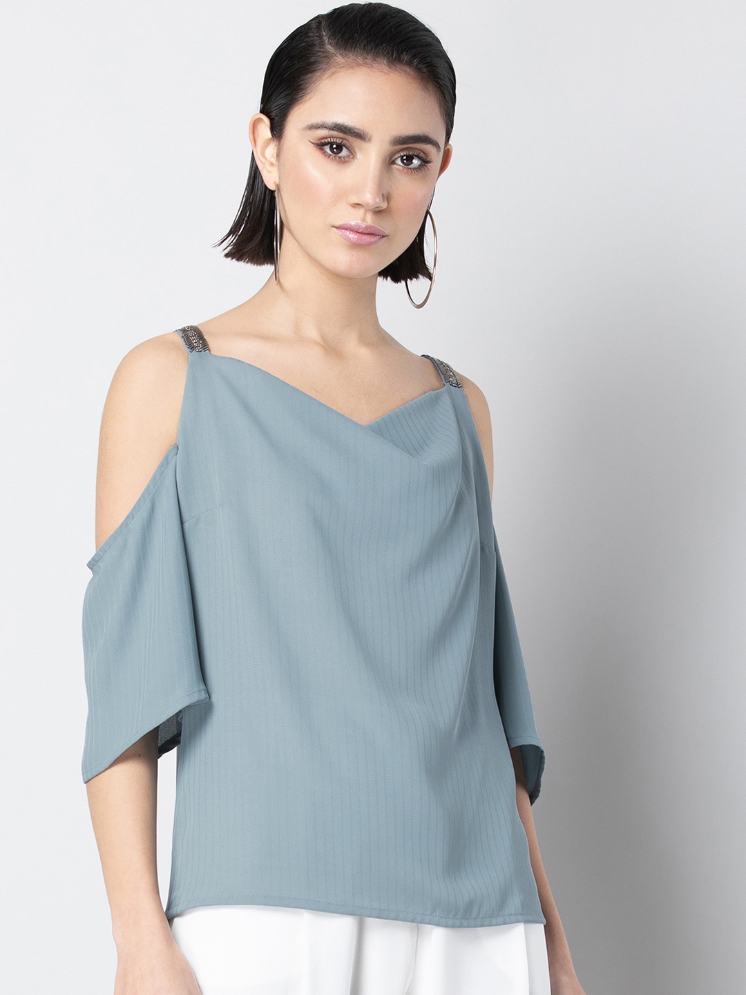 

FabAlley Women Grey Solid A-Line Top