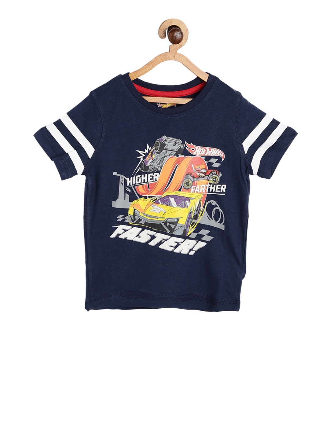 

toothless Boys Navy Blue Hot Wheels Printed Round Neck Pure Cotton T-shirt