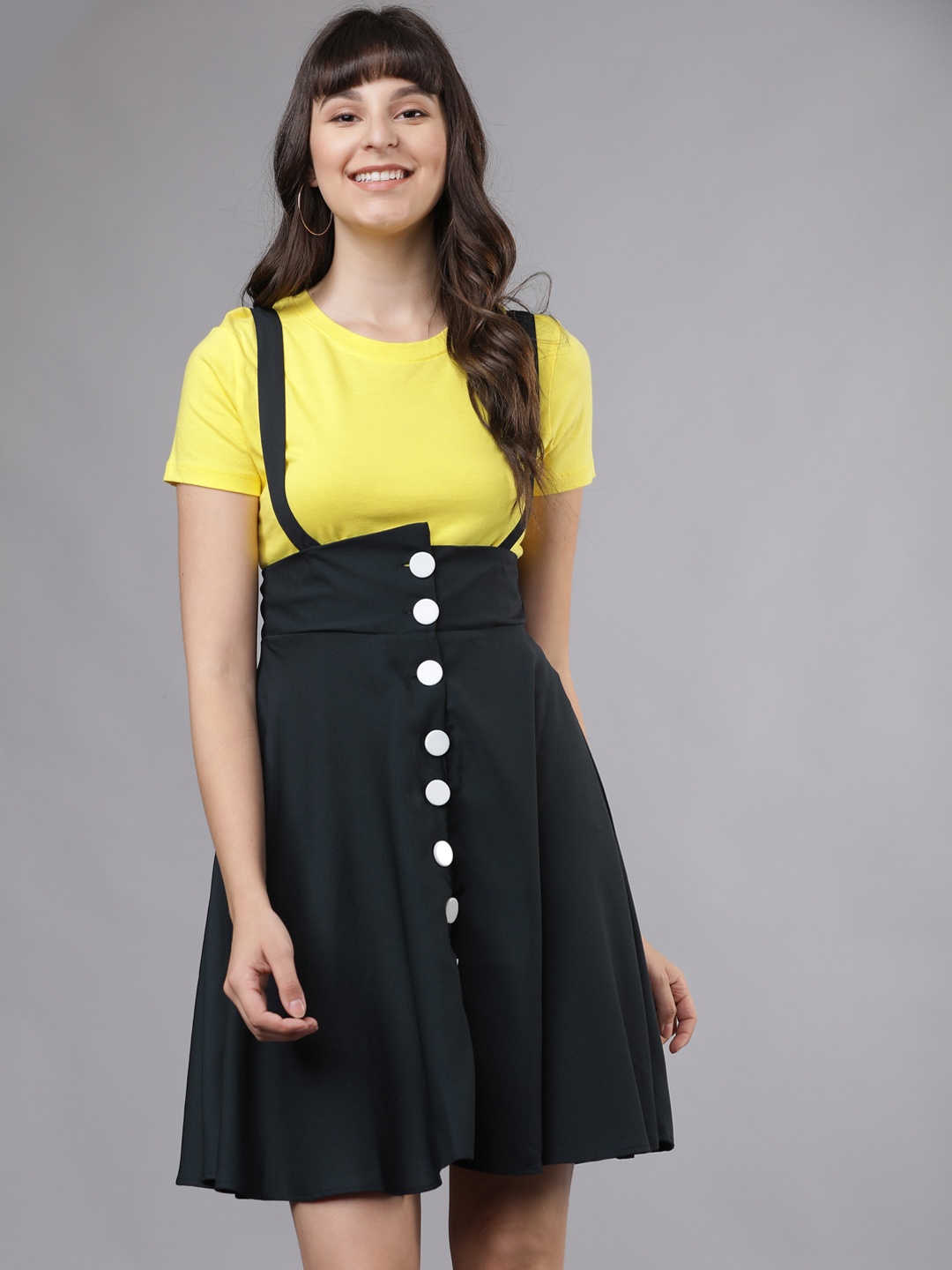 

Tokyo Talkies Women Navy Blue Solid A-Line Pinafore Knee-Length Skirt