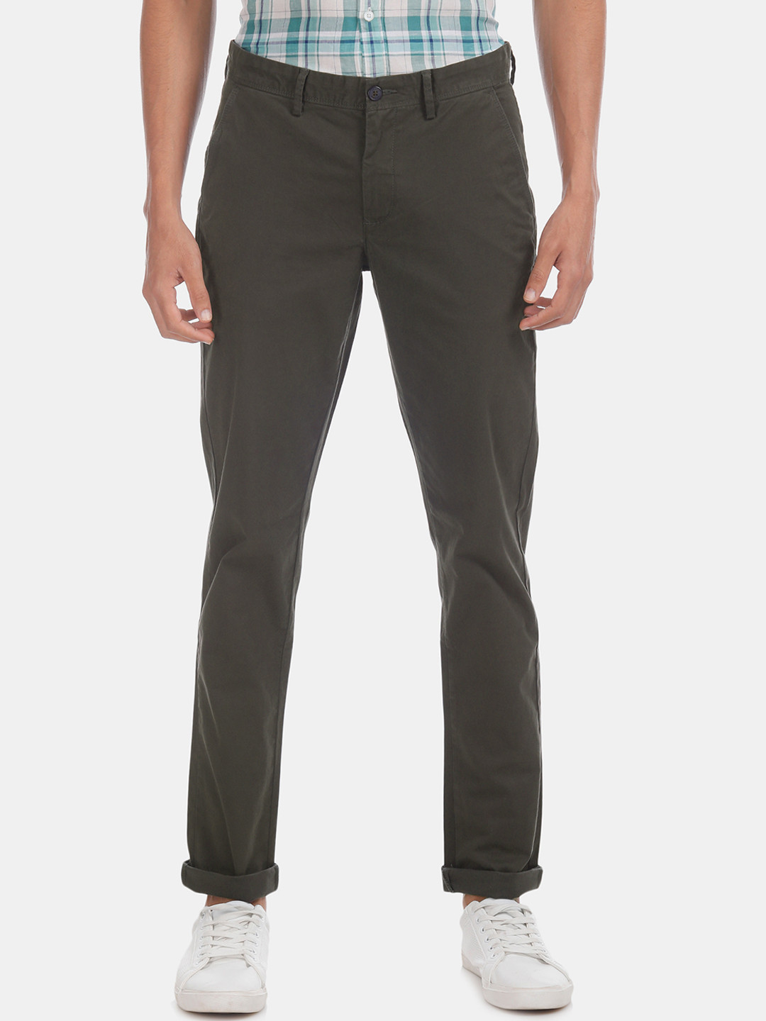

Arrow Sport Men Olive Green Slim Fit Solid Regular Trousers