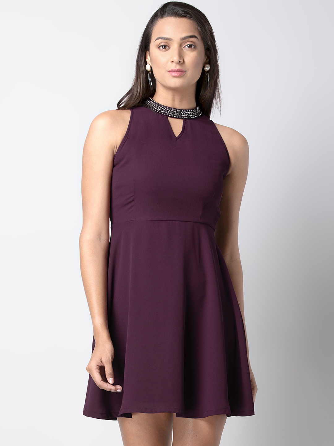 

FabAlley Women Purple Solid Fit and Flare Dress