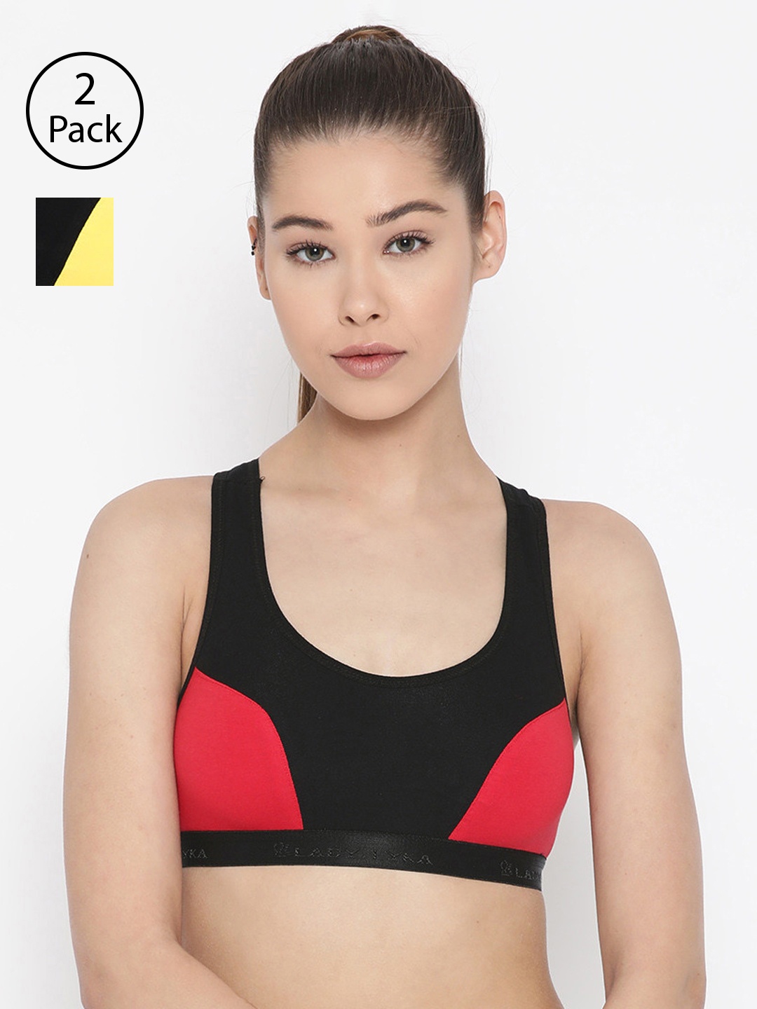 

Lady Lyka Pack Of 2 Colourblocked Non-Wired Non Padded Sports Bras VELOCITY, Red