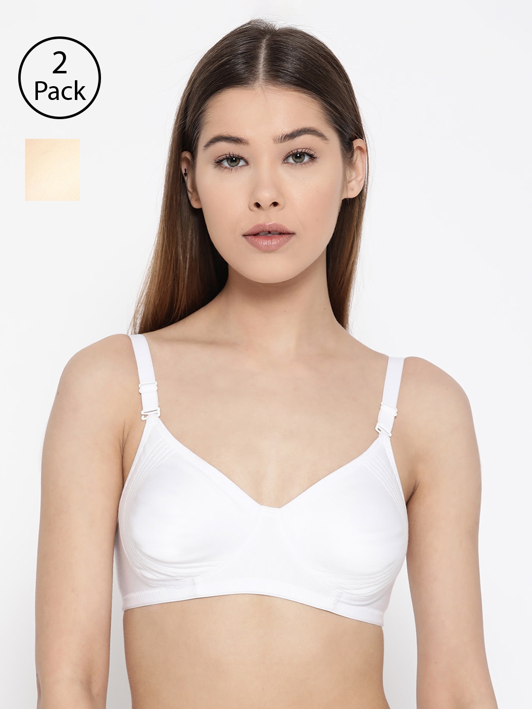 

Lady Lyka Pack of 2 Non-Wired Non Padded Lace Everyday Bras LISA, Beige