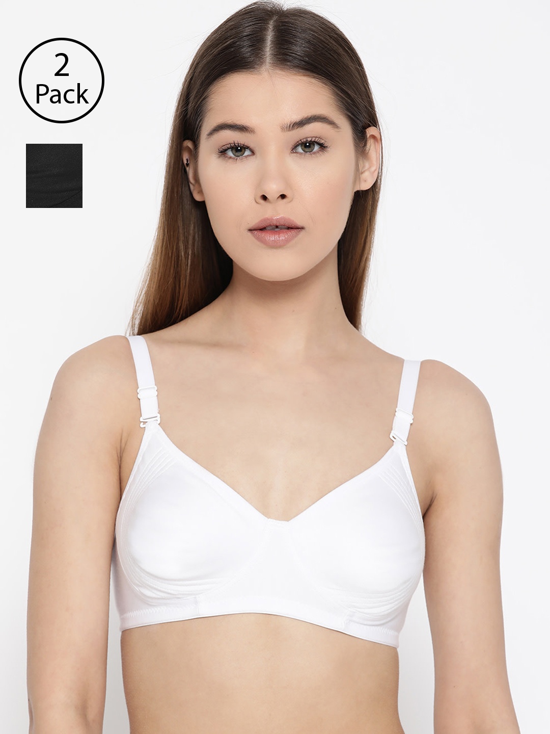 

Lady Lyka Pack of 2 Non-Wired Non Padded Lace Everyday Bras LISA, White