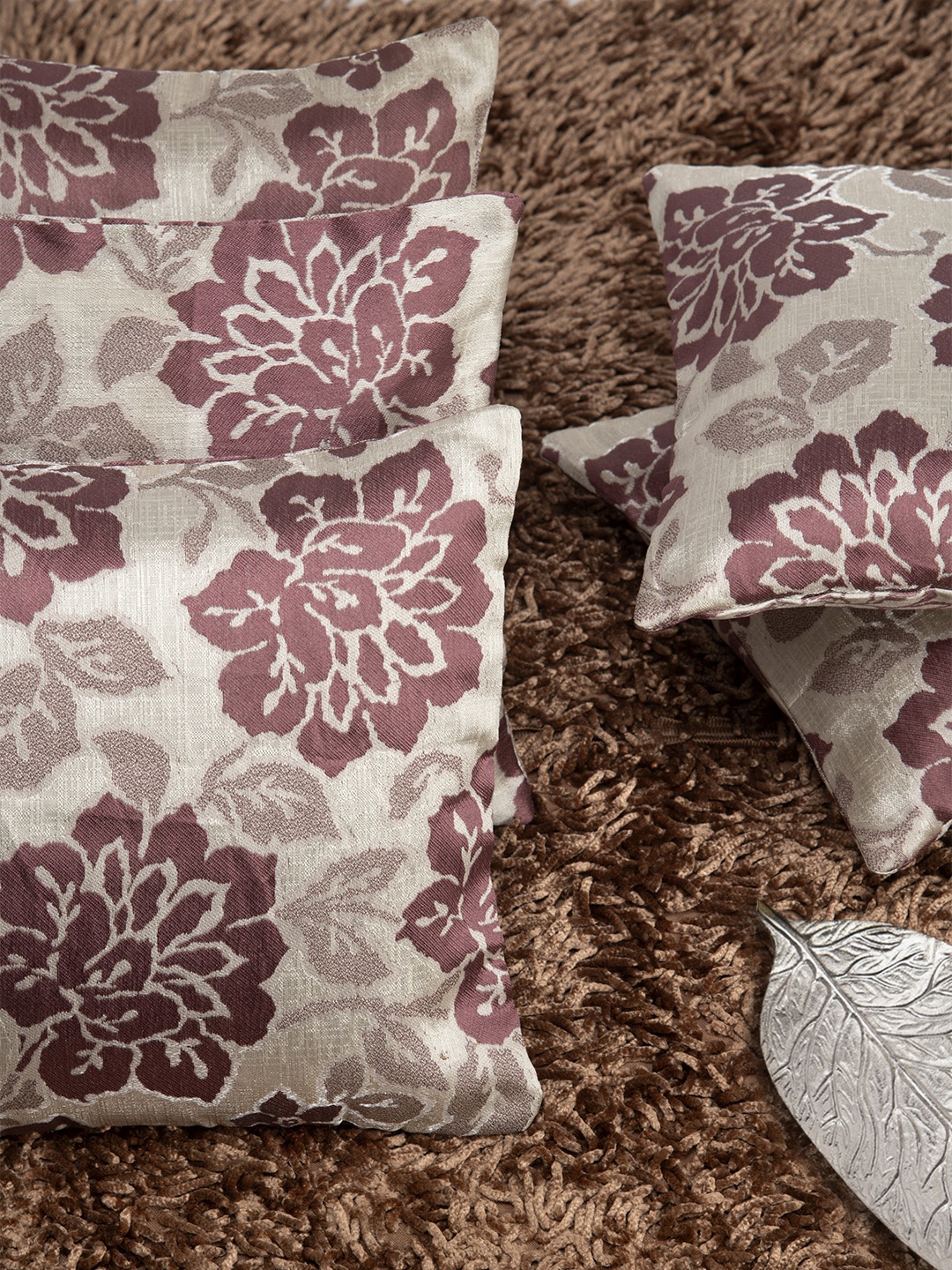 

HOUZZCODE Pink Set of 5 Floral Square Cushion Covers