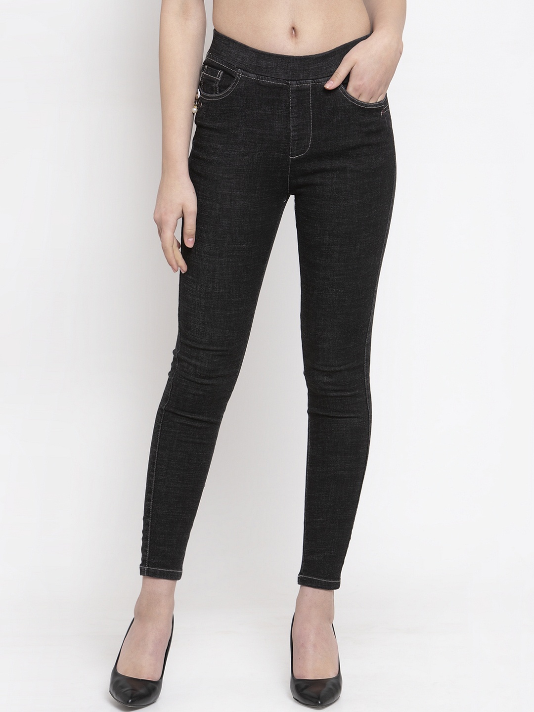 

Gipsy Women Black Regular Fit Mid-Rise Solid Denim Jeggings