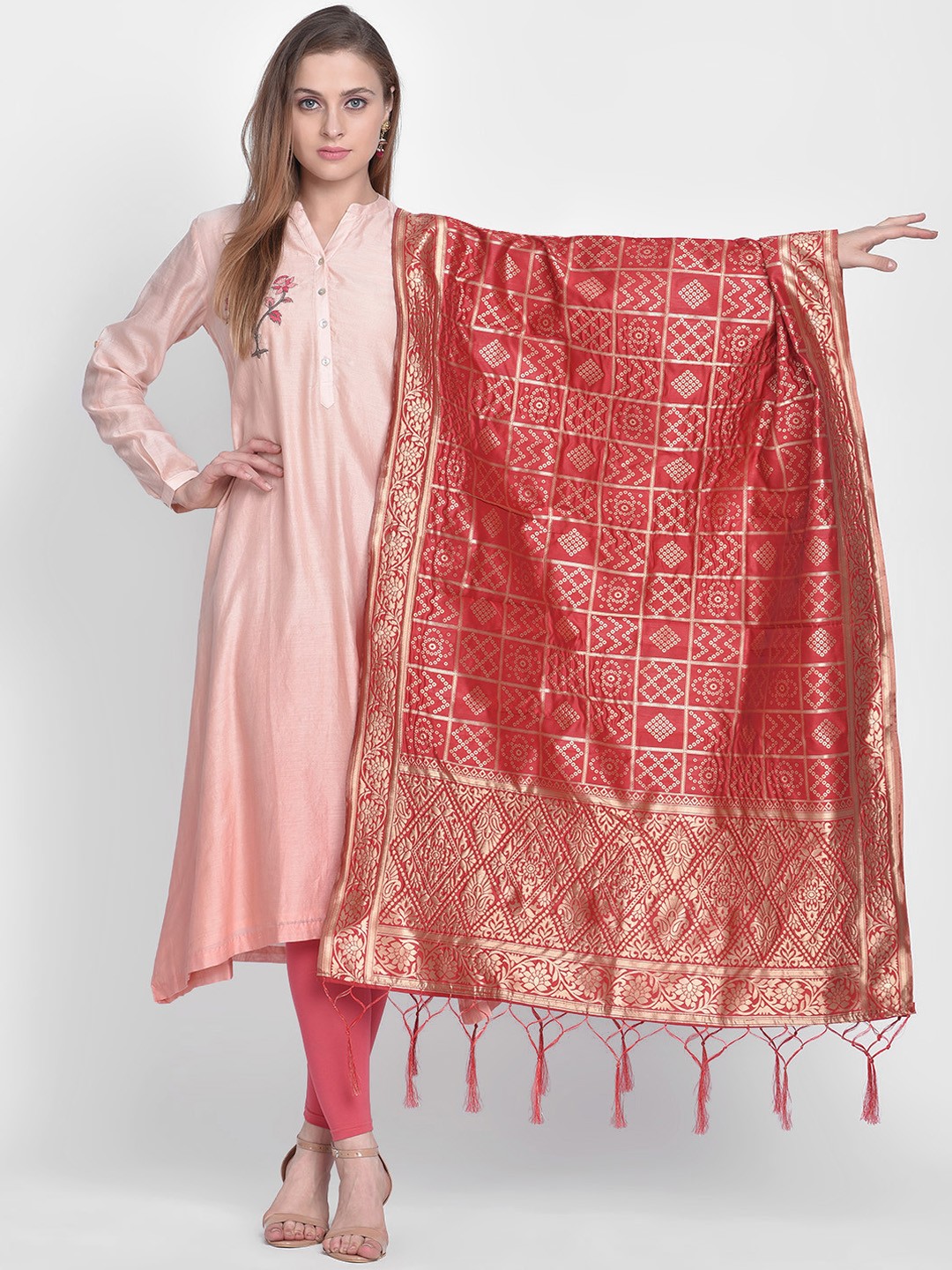 

Dupatta Bazaar Red & Gold-Coloured Woven Design Banarasi Silk Dupatta