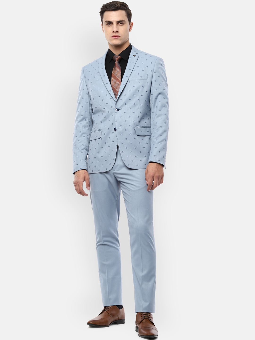 

V Dot Men Blue Self Design Single-Breasted Slim Fit Suit