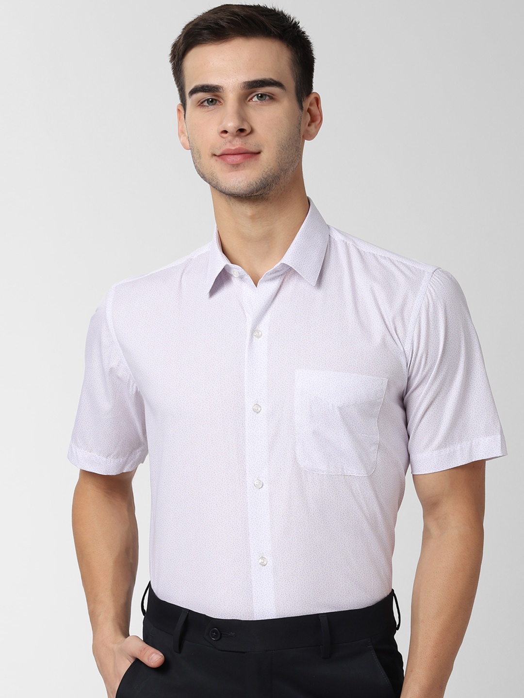 Peter England Men White & Lavender Regular Fit Printed Formal Shirt