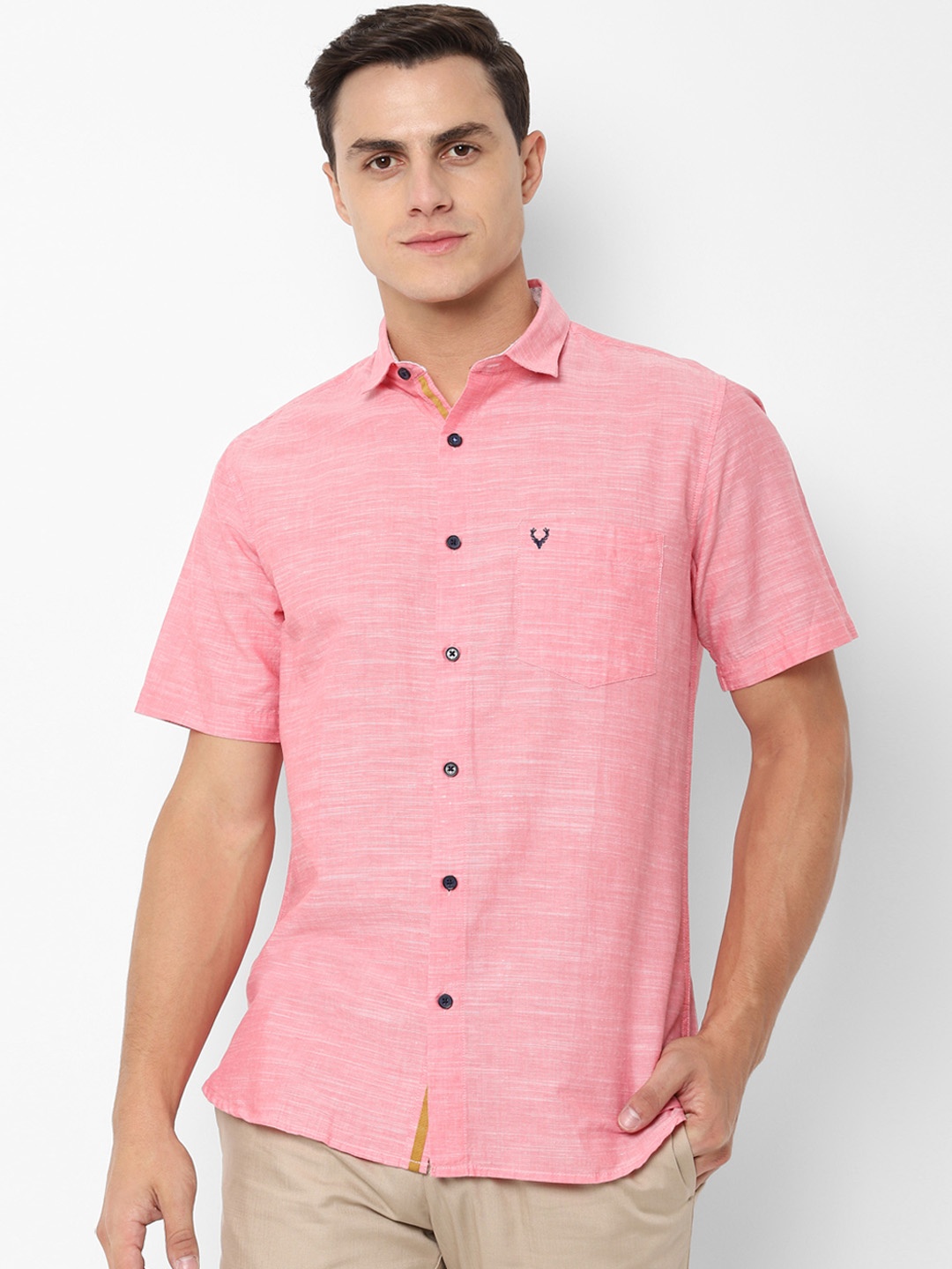 

Allen Solly Men Pink Slim Fit Solid Casual Shirt
