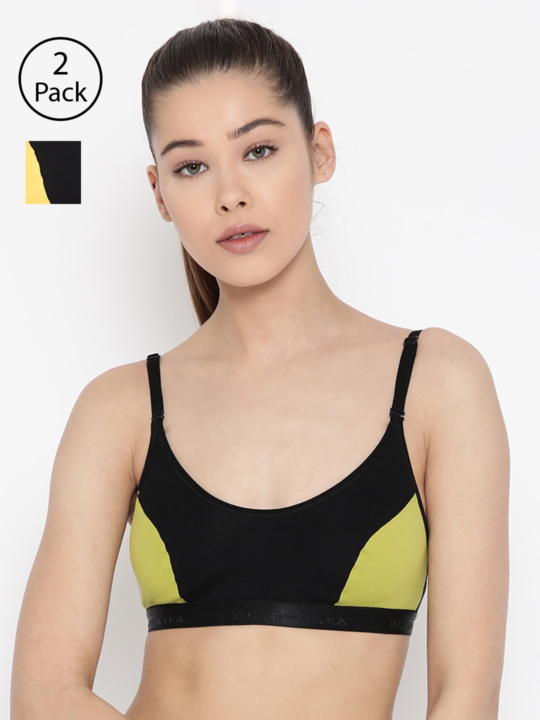 

Lady Lyka Pack Of 2 Colourblocked Non-Wired Non Padded Sports Bras VELOCITY, Yellow