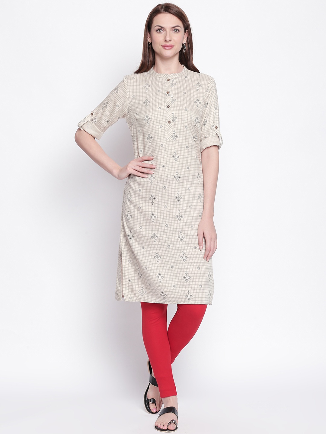 

RANGMANCH BY PANTALOONS Women Grey Printed Straight Kurta