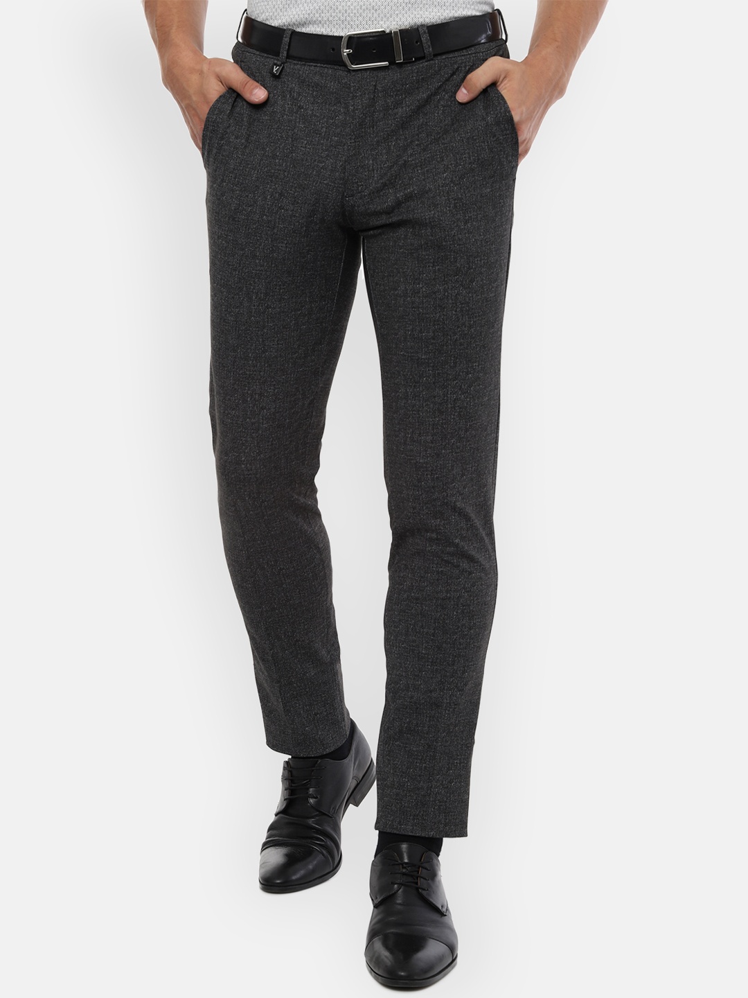 

V Dot Men Grey Slim Fit Self Design Regular Trousers
