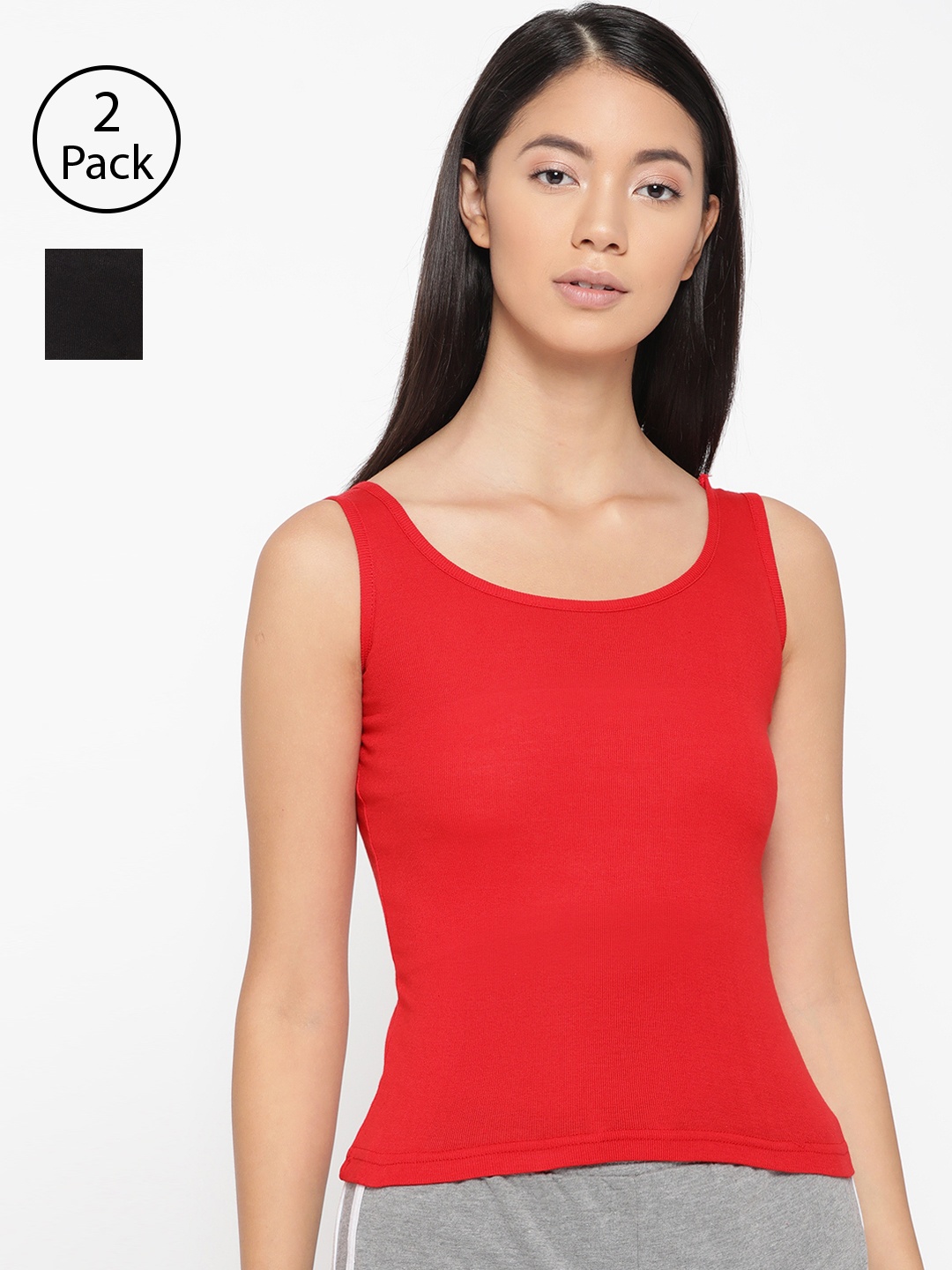 

Lady Lyka Women Pack Of 2 Solid Tank Top Camisoles CAMI-05-RED-BLK