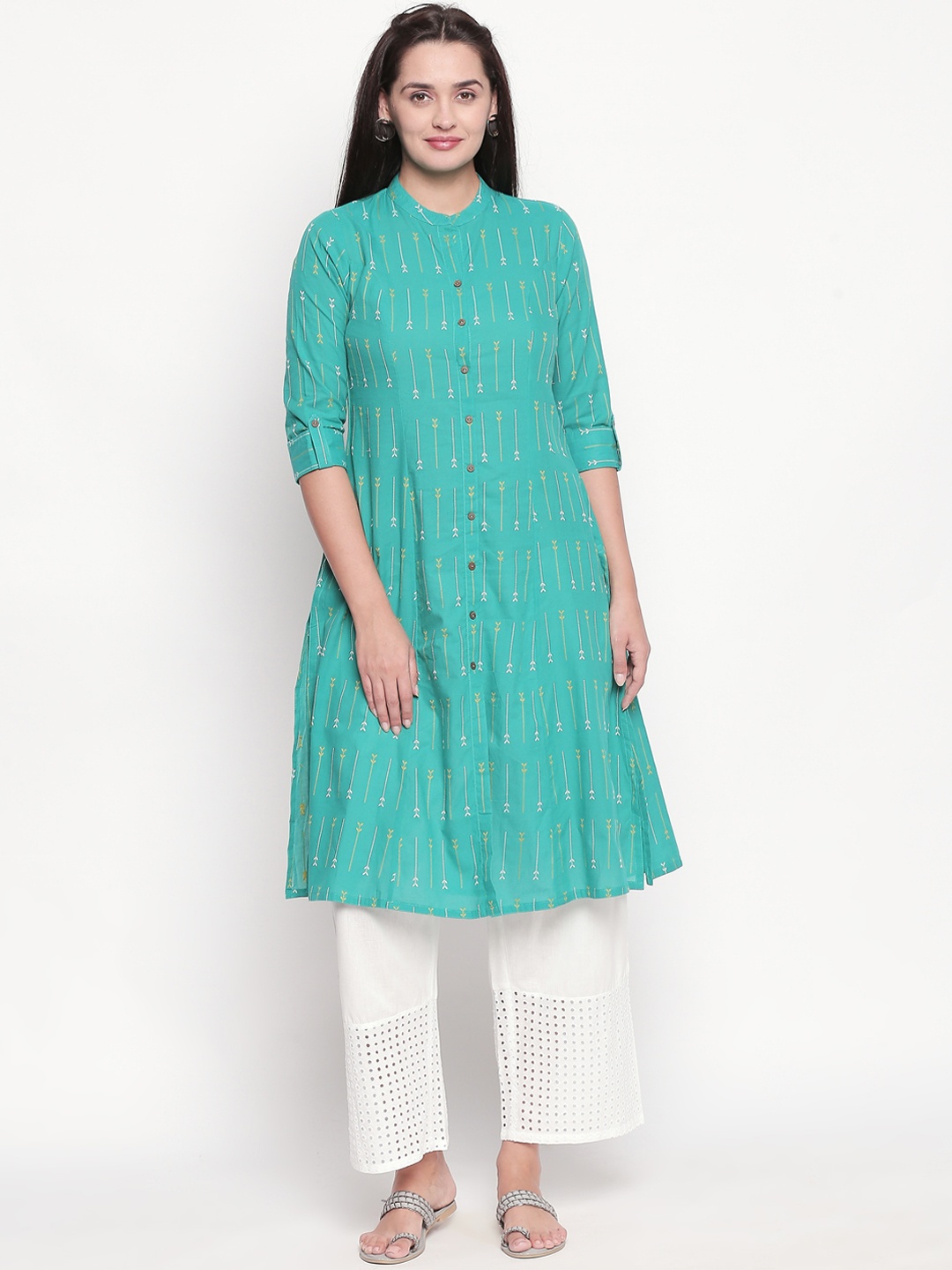 

RANGMANCH BY PANTALOONS Women Turquoise Blue Printed Straight Kurta