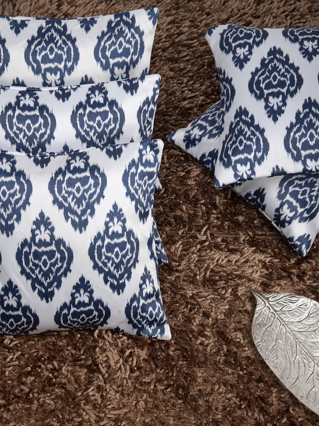 HOUZZCODE Blue & White Set of 5 Ethnic Motifs Square Cushion Covers