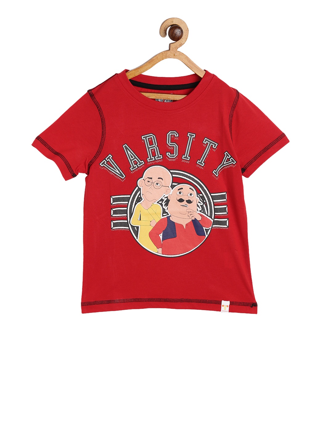 

toothless Boys Red & Yellow Motu Patlu Printed Round Neck Pure Cotton T-shirt