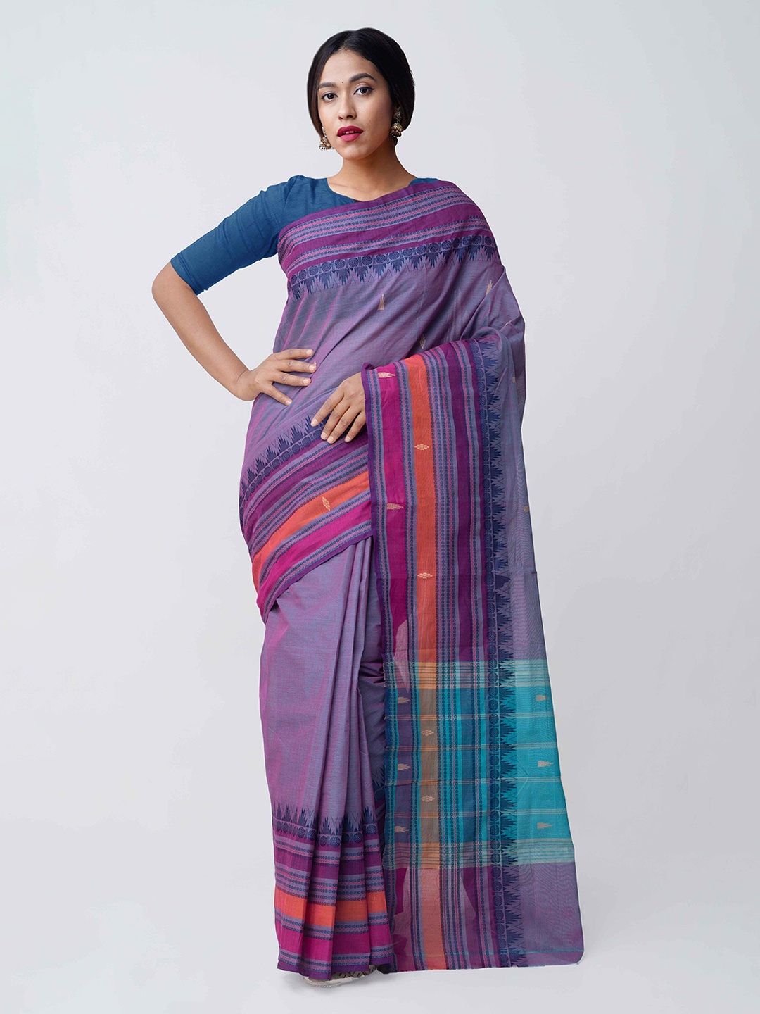 

Unnati Silks Blue & Purple Pure Cotton Woven Design Saree