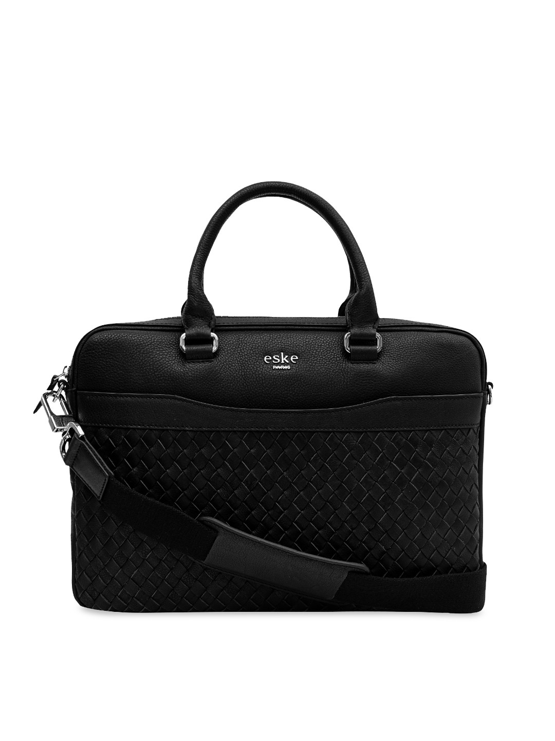 

Eske Men Black Textured Clover Leather Laptop Bag