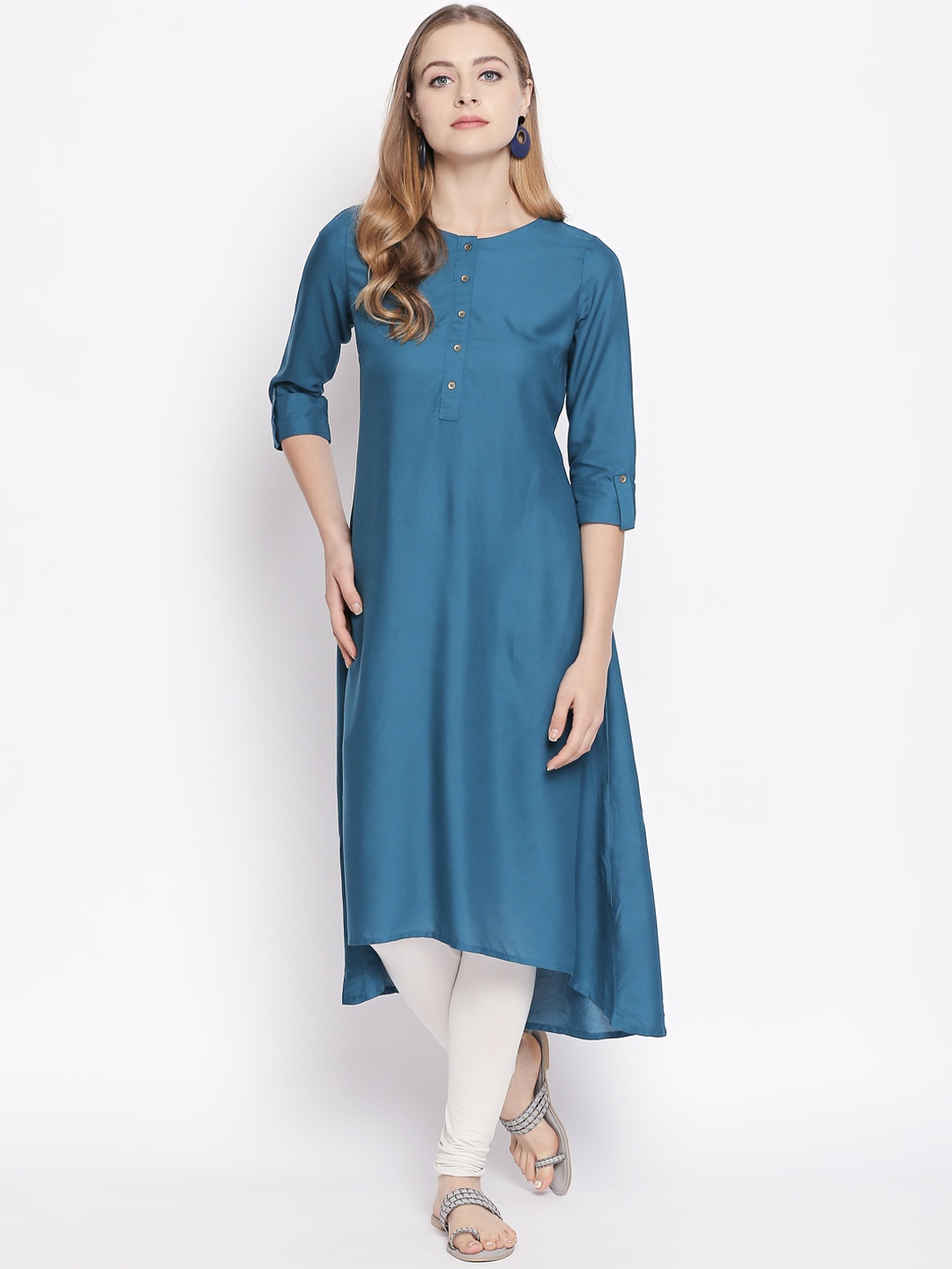 

RANGMANCH BY PANTALOONS Women Teal Blue Solid A-Line Kurta