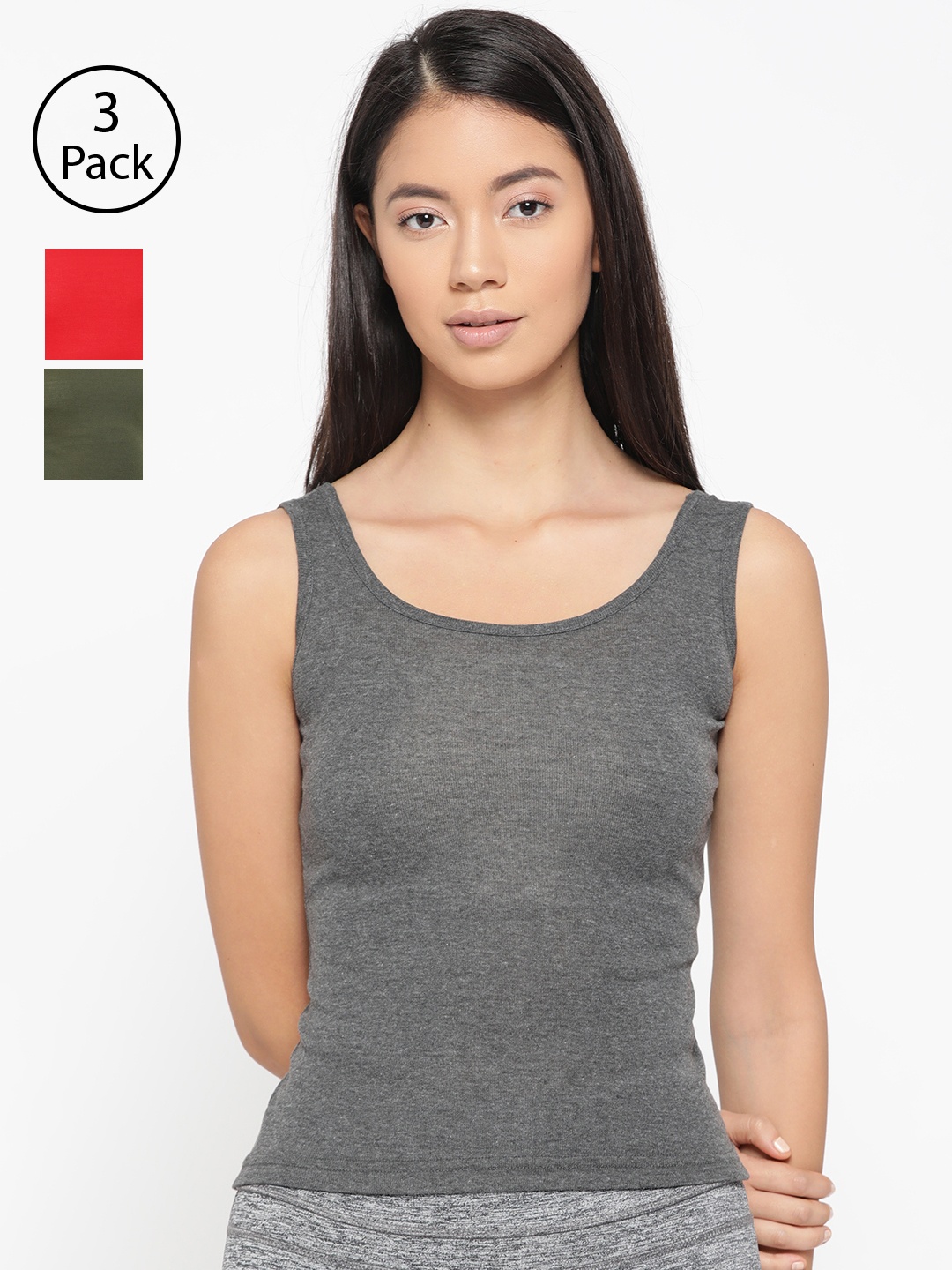 

Lady Lyka Women Pack of 3 Solid Tank Top Camisoles CAMI-05, Red
