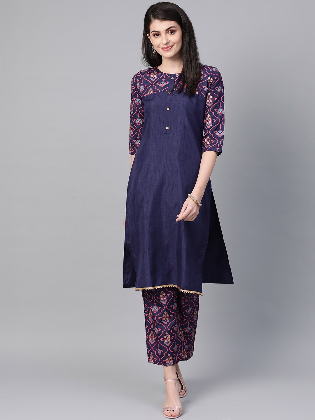 

ZIYAA Women Navy Blue Printed Straight Kurta