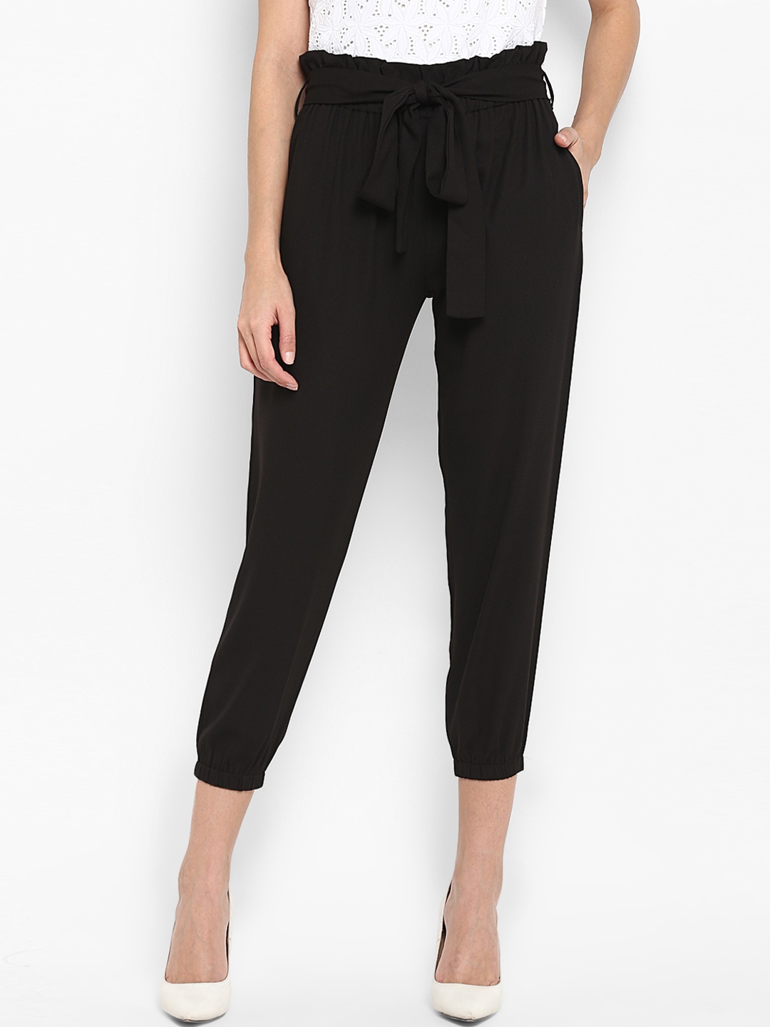 

Color Cocktail Women Black Regular Fit Solid Crop Peg Trousers