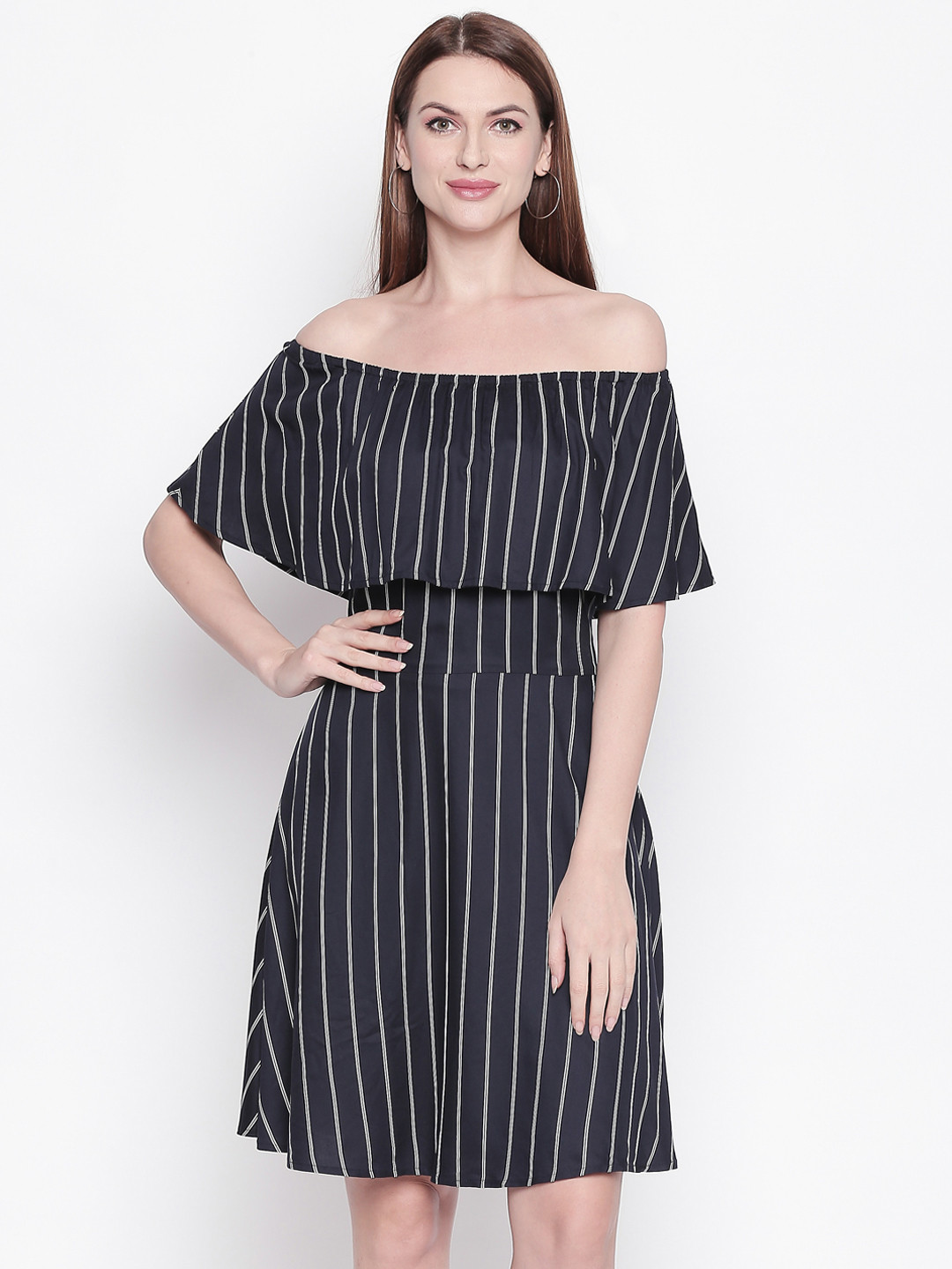 

Honey by Pantaloons Women Navy Blue & White Striped Fit and Flare Dress